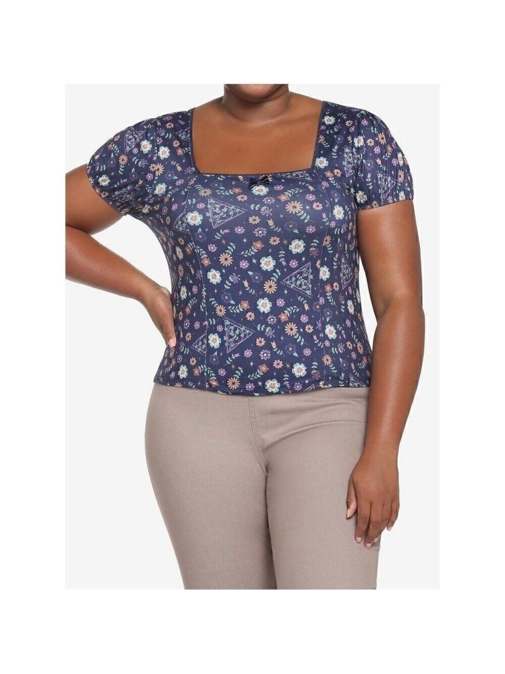 Harry Potter Deathly Hallows Floral Square Neck Girls Top Plus Size 2